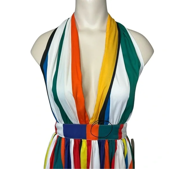 BOSTON PROPER sz 2 Pleated Wild Halter Maxi Sundress Multi - Picture 9 of 15